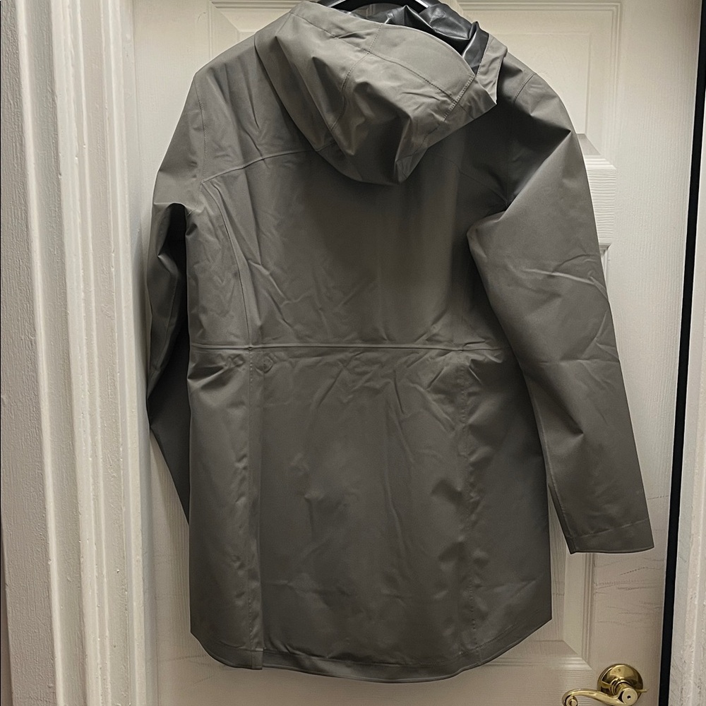 Eddie Bauer Cloud Cap Stretch Hooded Rain Jacket. Color is Sprig. - Picture 2 of 5
